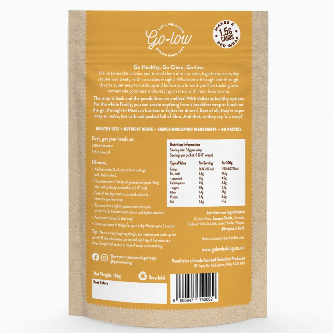 Go-low Keto Wraps Low Carb Baking Mix 166g