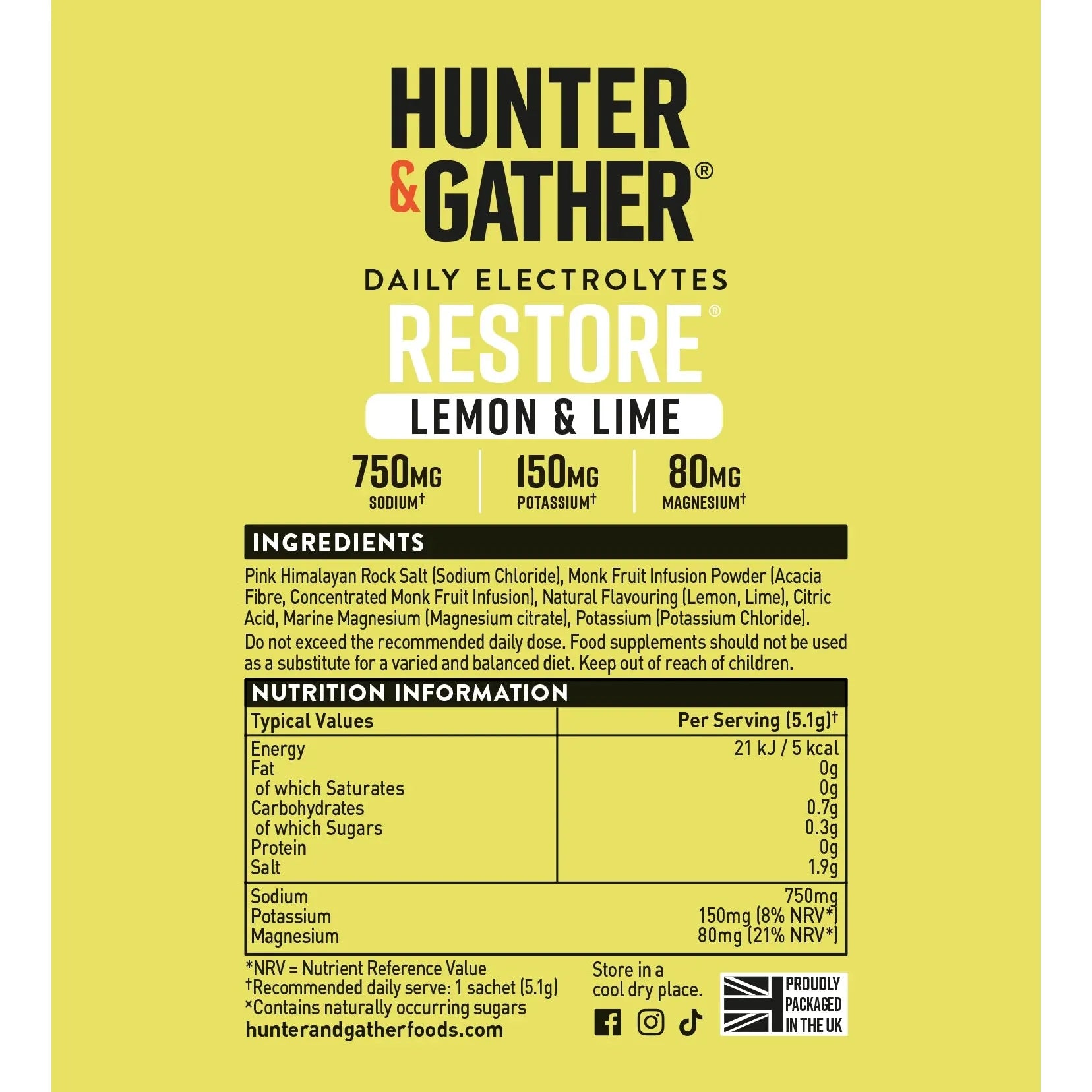 Hunter & Gather Restore Electrolytes - Lemon & Lime 7 pack