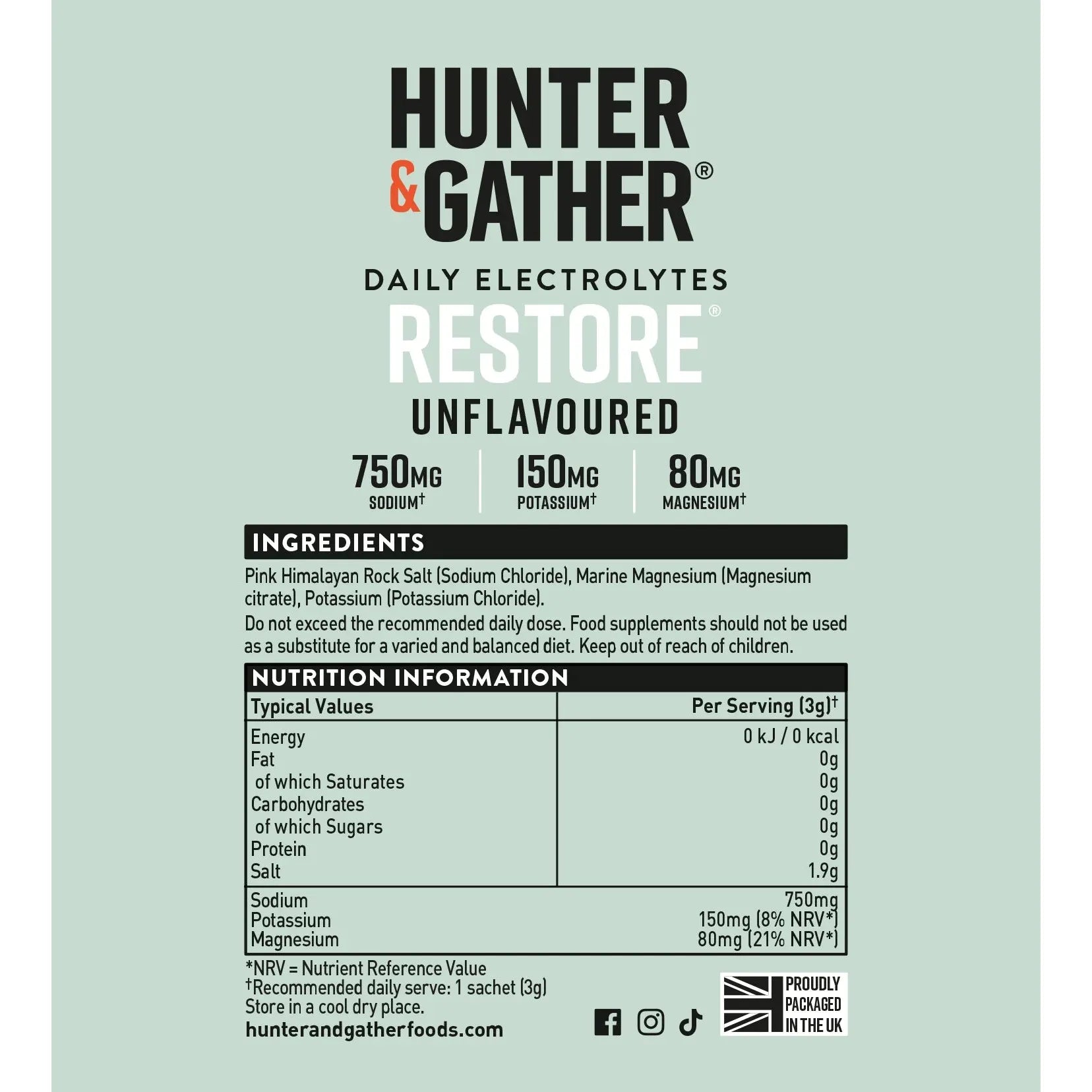 Hunter & Gather Restore Electrolytes - Unflavoured 30 pack