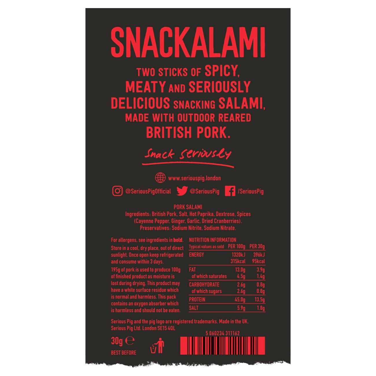 Serious Pig Snackalami Spicy Salami 30g