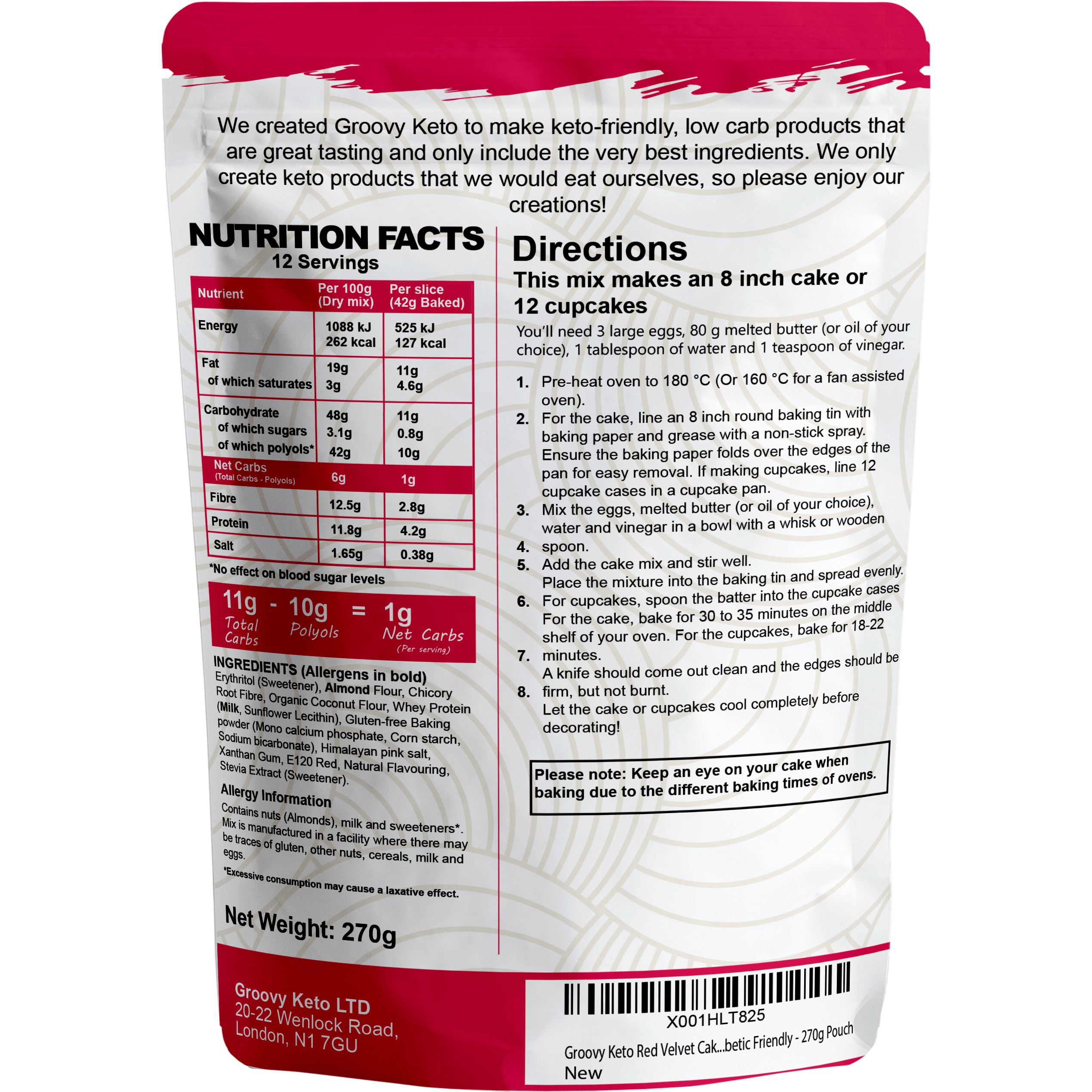 Groovy Keto Red Velvet Cake Low Carb Baking Mix 260g