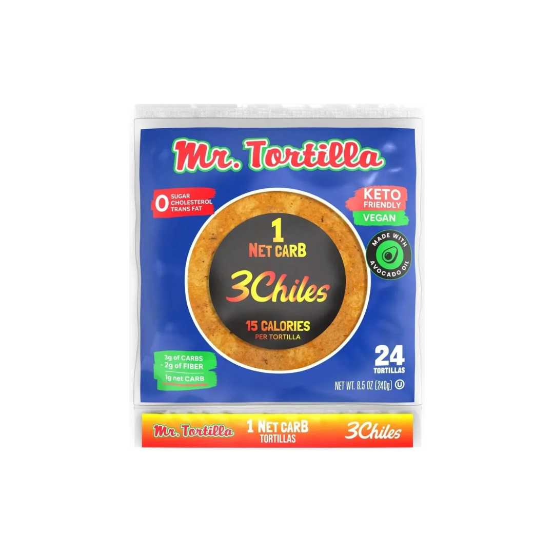 Mr Tortilla 1 Net Carb Tortilla Wraps 3 Chiles - 24 pack