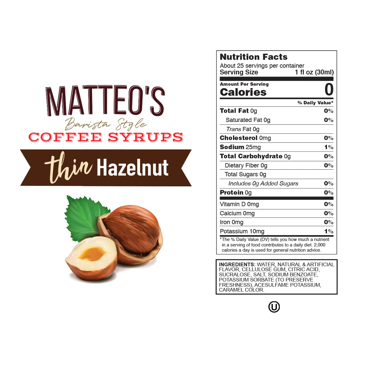 Matteo's Keto Coffee Syrup - Hazelnut 750ml