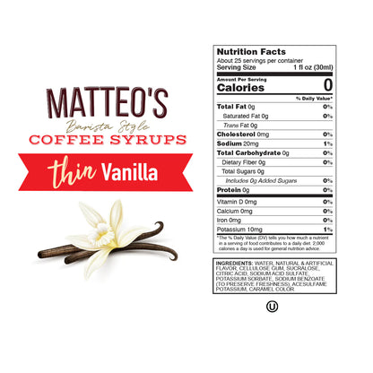 Matteo's Keto Coffee Syrup - Vanilla 750ml