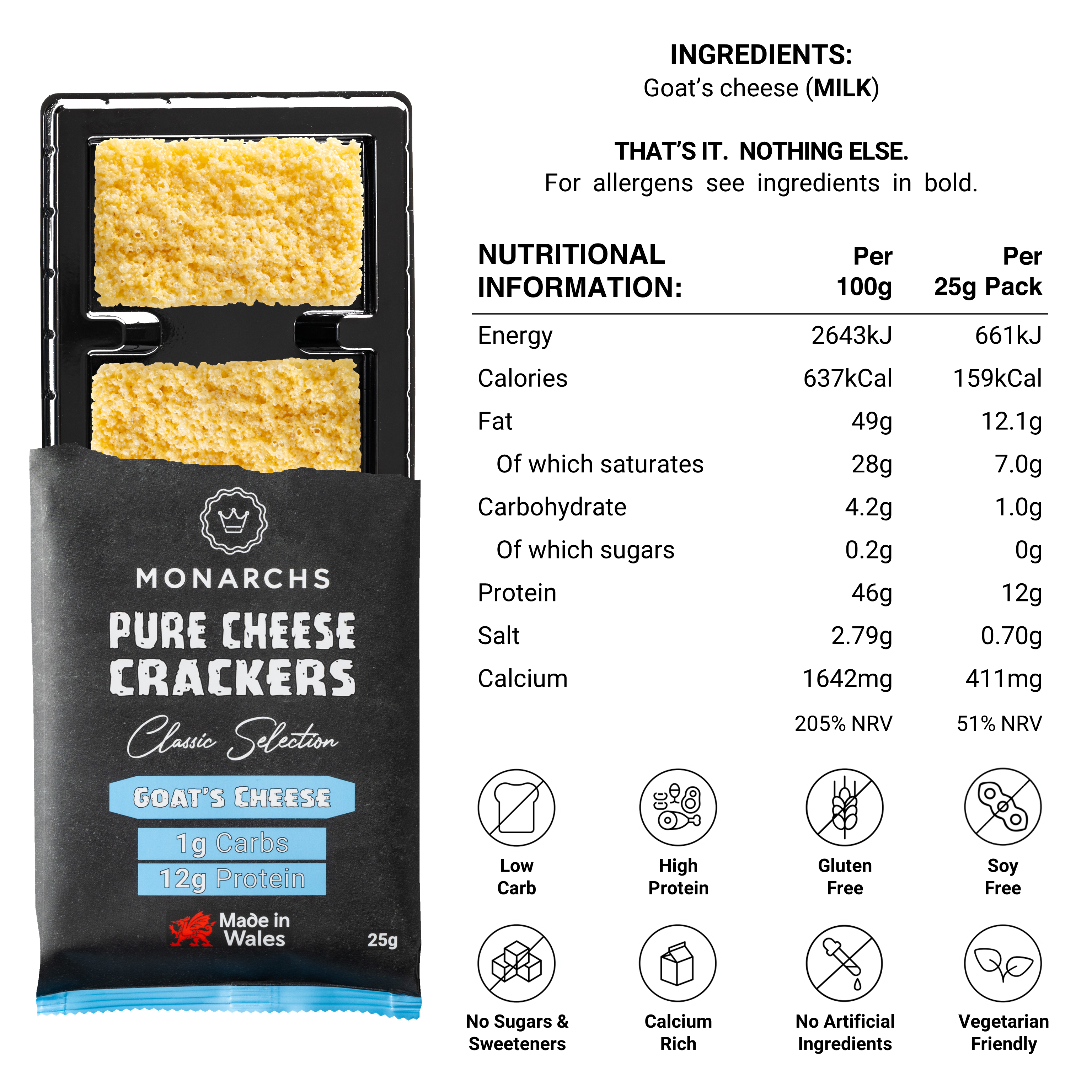 Monarchs Cheddar Cheese Crackers - Goat's Cheese 25g