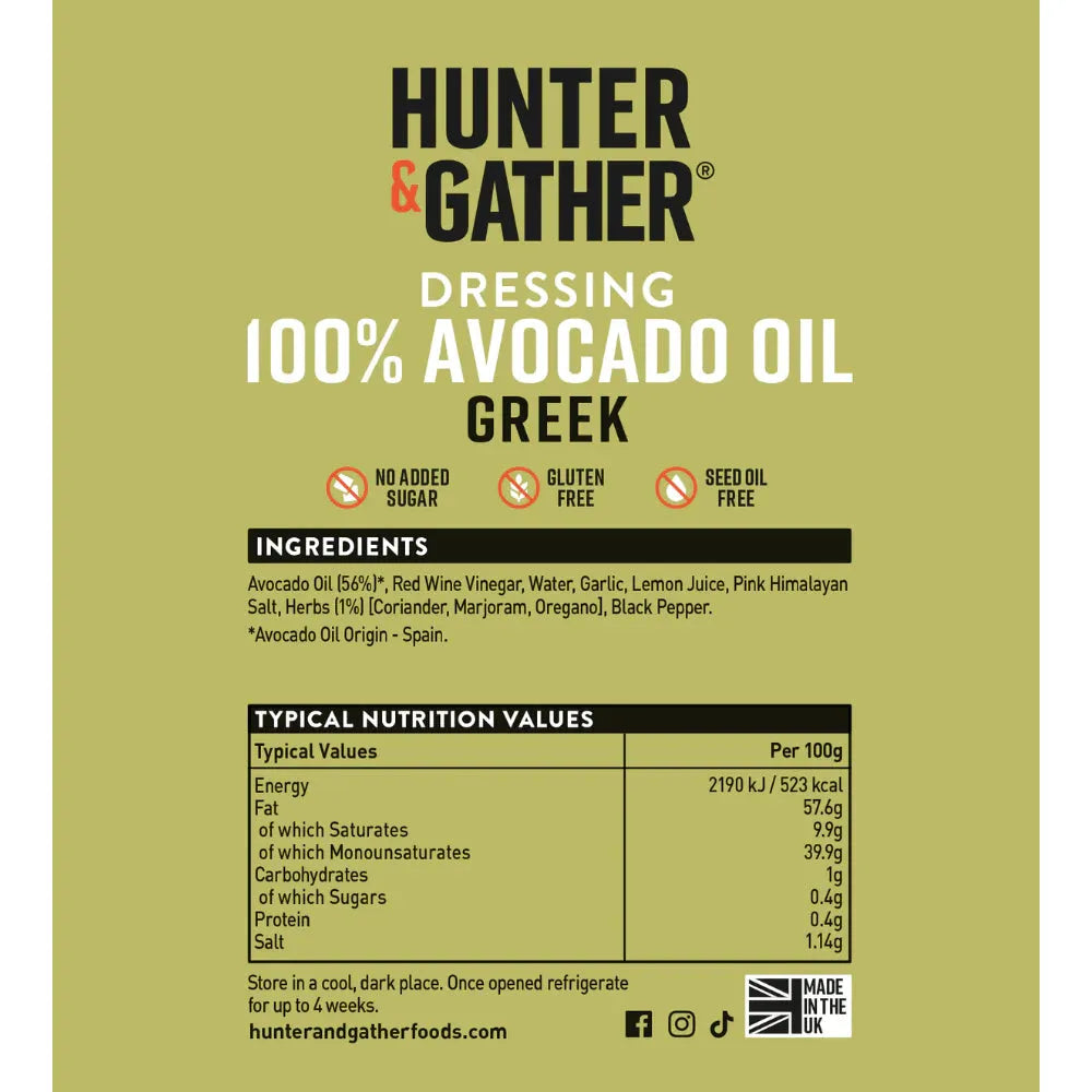 Hunter & Gather Greek Avocado Oil Dressing 250ml