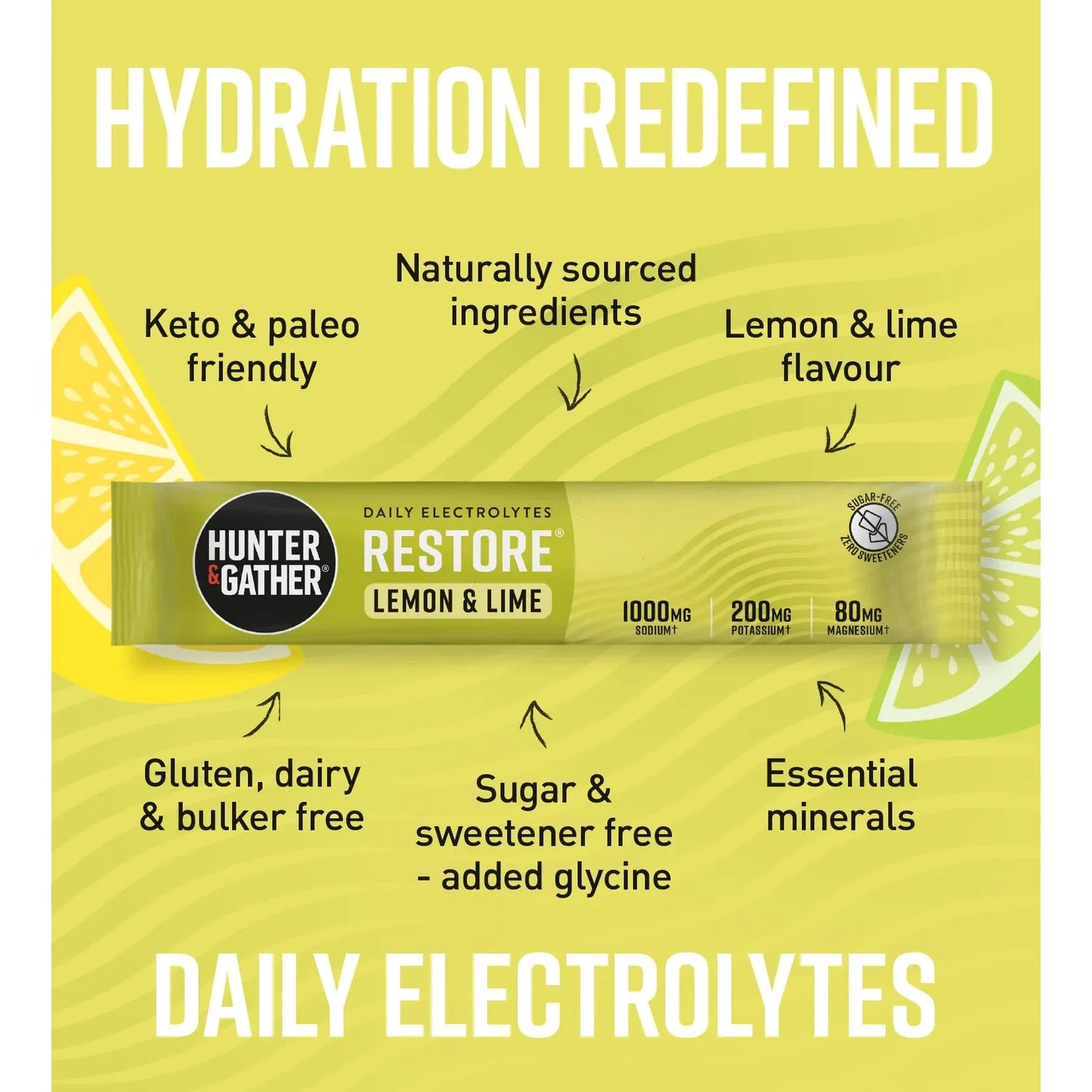 Hunter & Gather Restore Electrolytes - Lemon & Lime 30 pack