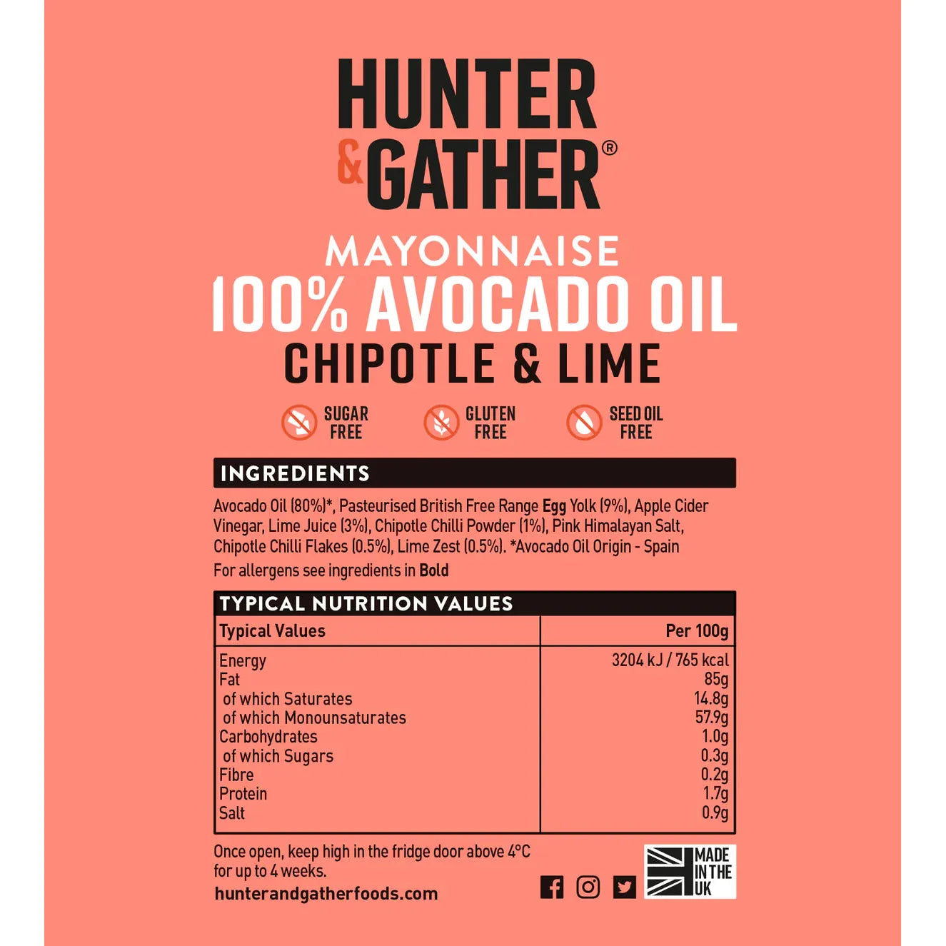 Hunter & Gather Avocado Oil Mayonnaise - Chipotle & Lime 175g