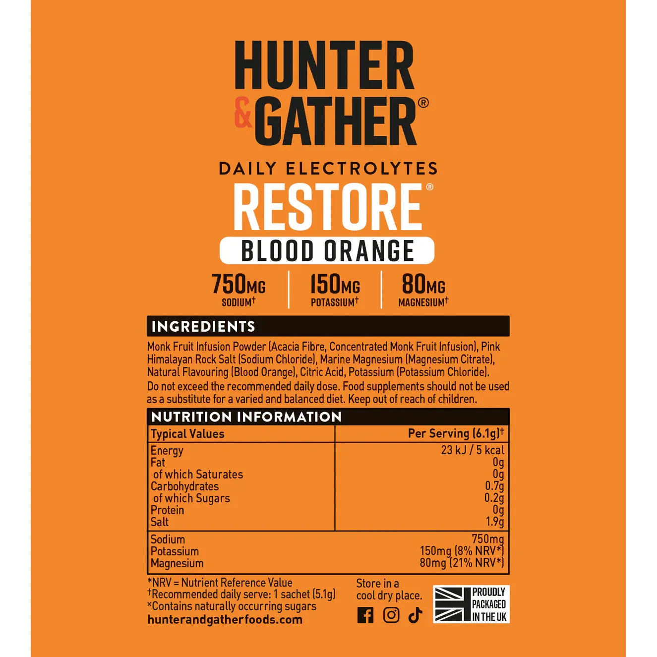 Hunter & Gather Restore Electrolytes - Blood Orange 30 pack