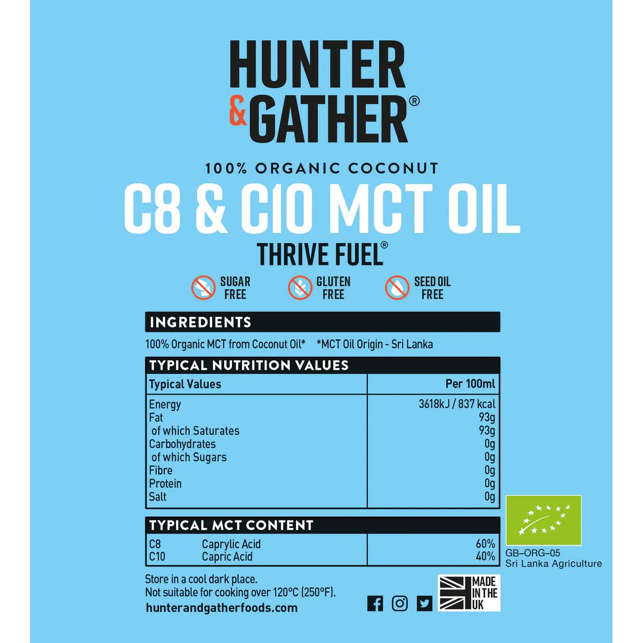 Hunter & Gather Thrive Fuel® C8 & C10 MCT Oil 500ml