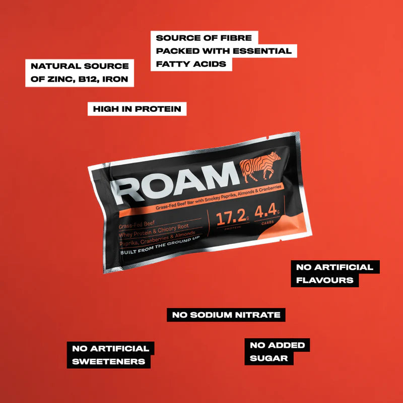 Roam Smoked Paprika, Cranberry & Almond Grass Fed Beef Bar 45g