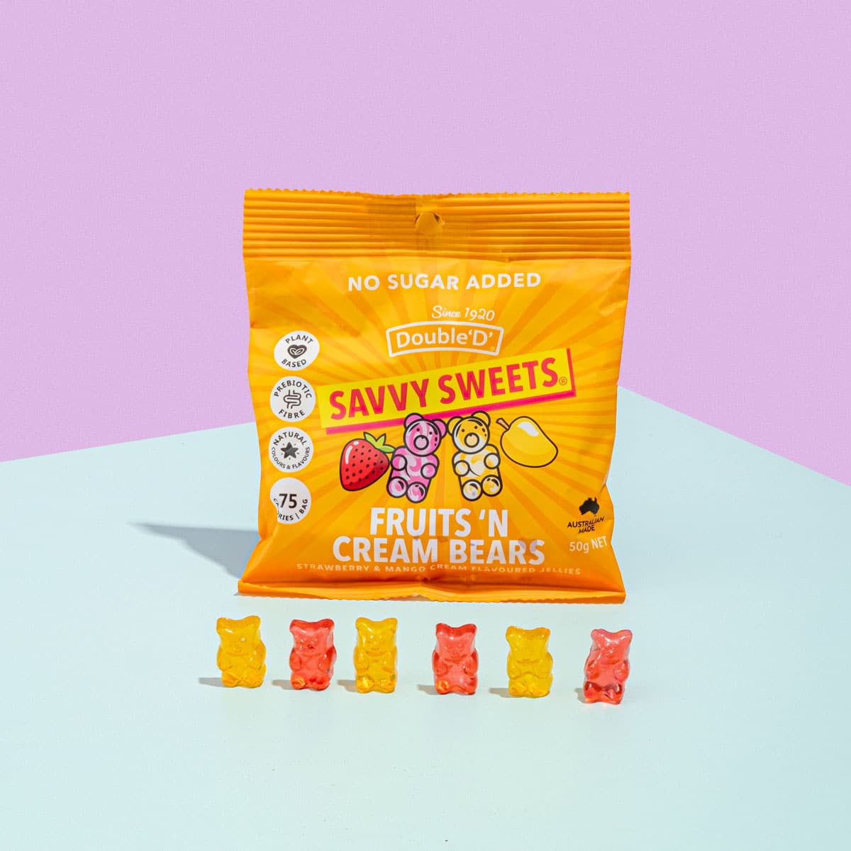 Savvy Sweets Fruits & Cream Bears 50g