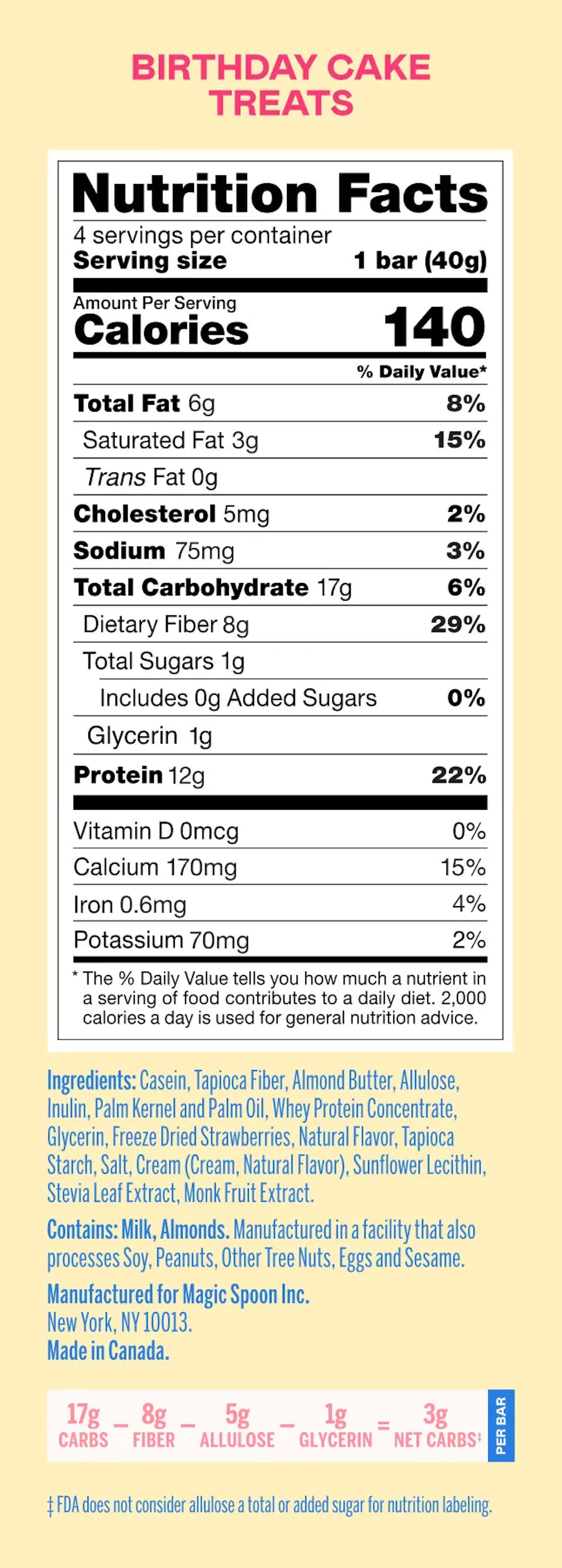 Magic Spoon Treats - Birthday Cake Protein Cereal Bar 40g