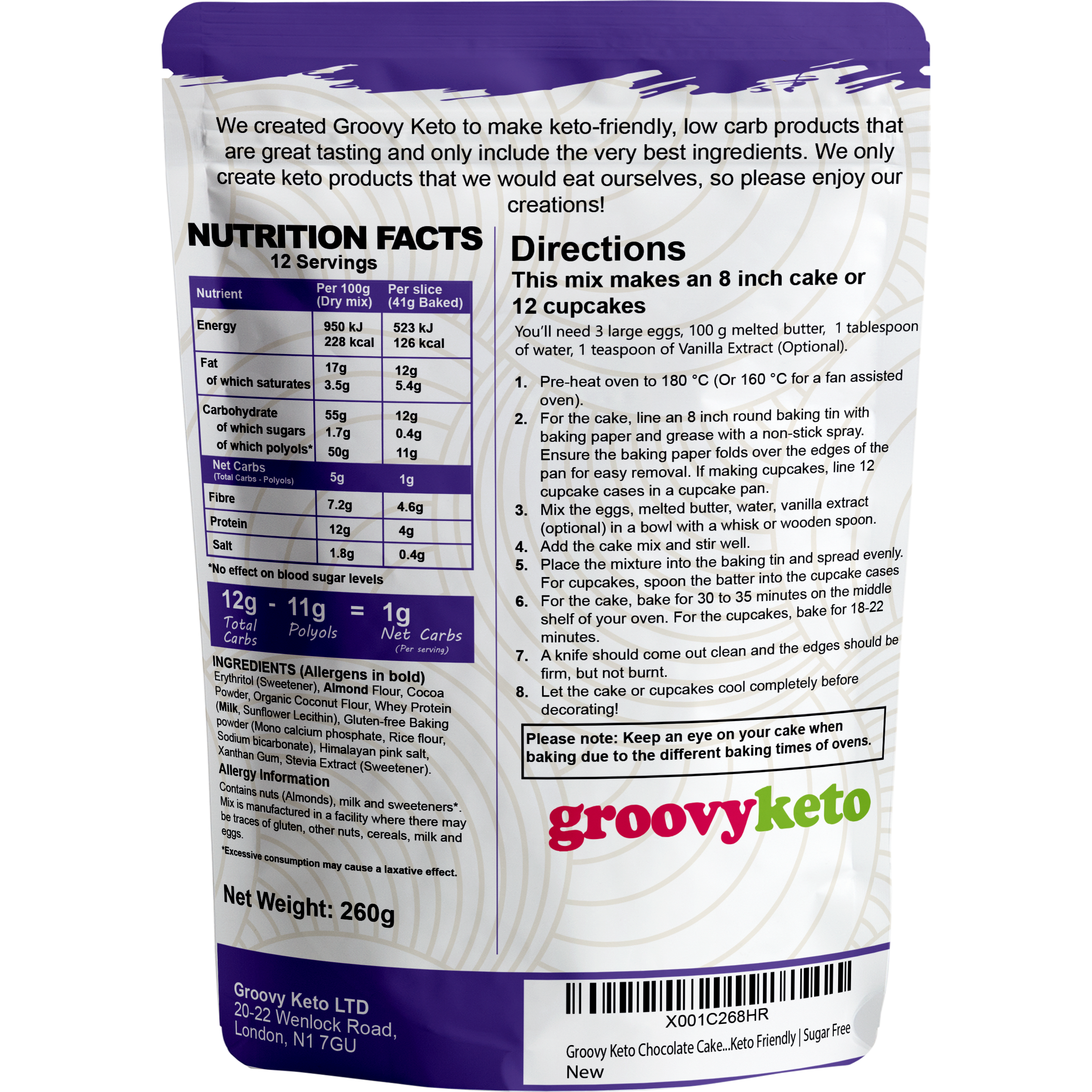 Groovy Keto Chocolate Cake Low Carb Baking Mix 260g