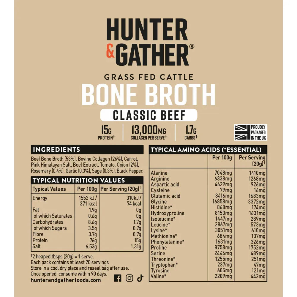 Hunter & Gather Grass Fed Cattle Bone Broth - Classic Beef 400g