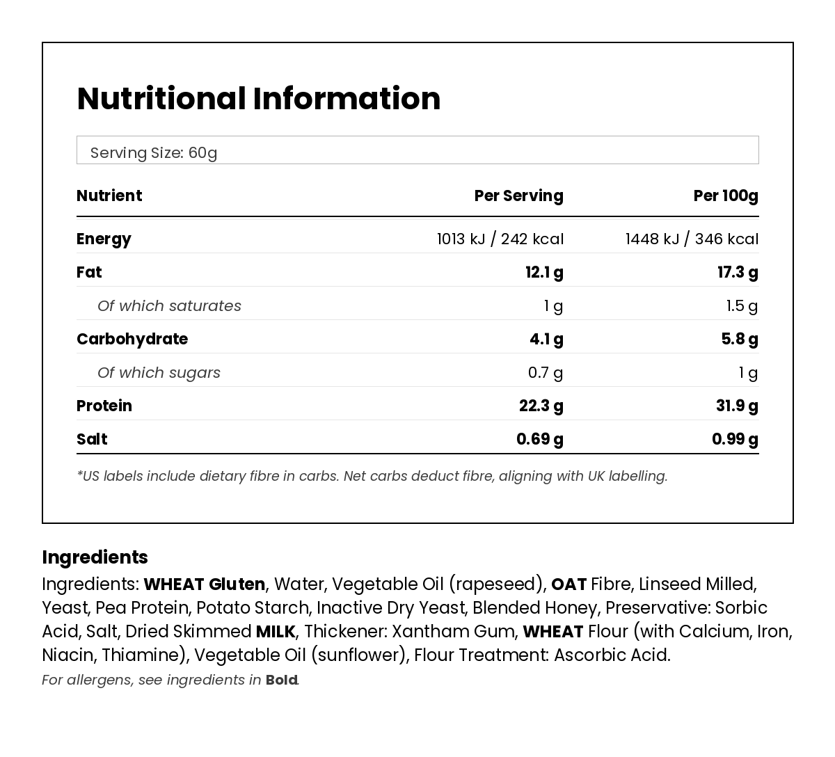 Nutritional information for Low Carb Flatbreads - 4 x 70g