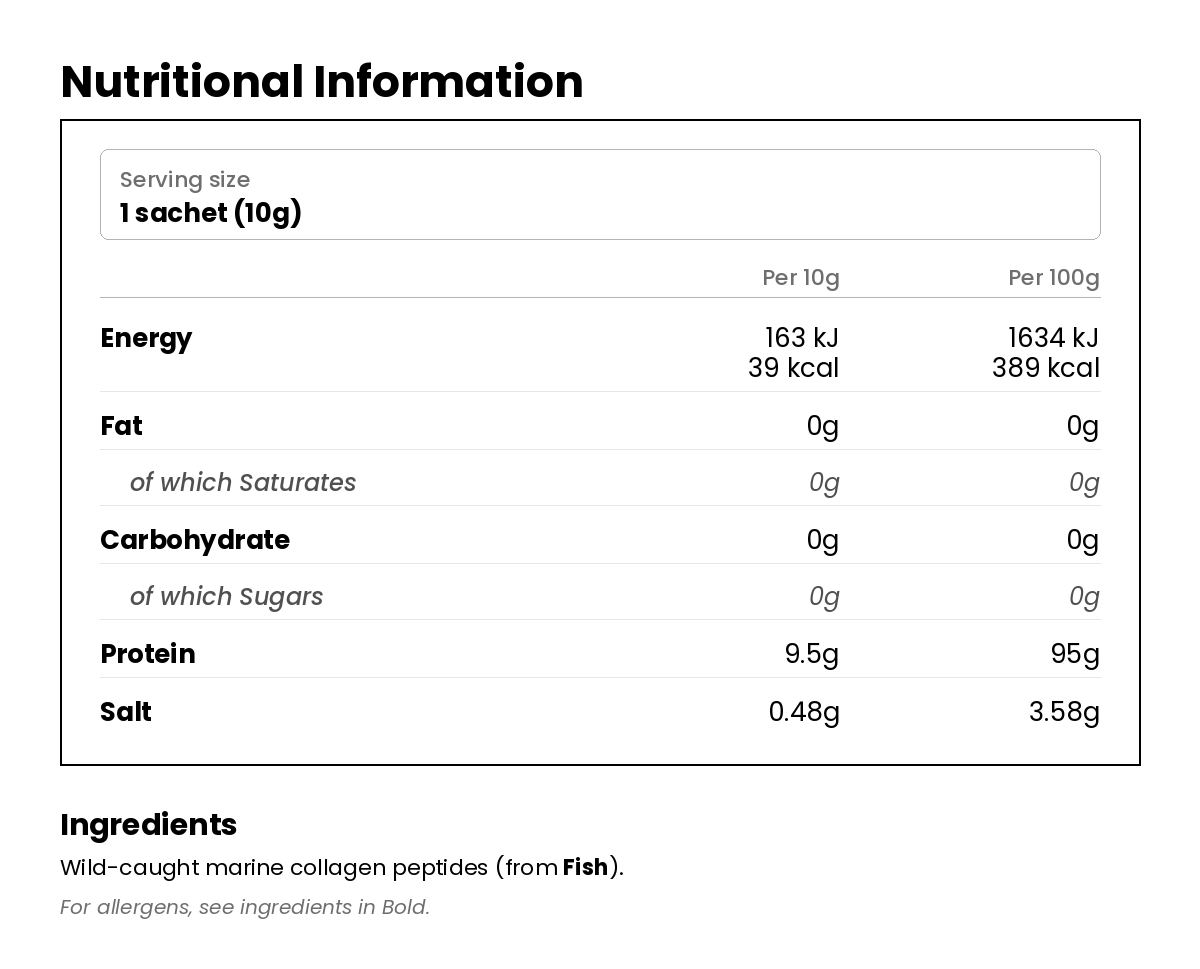 Nutritional information for Marine Collagen 300g