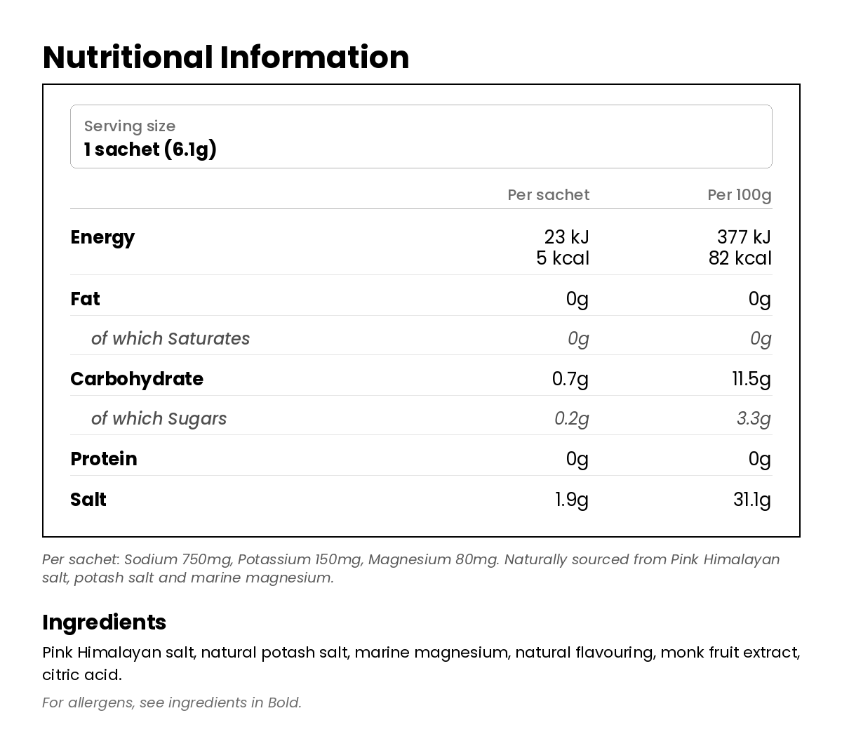 Nutritional information for Restore Electrolytes - Blood Orange 30 pack