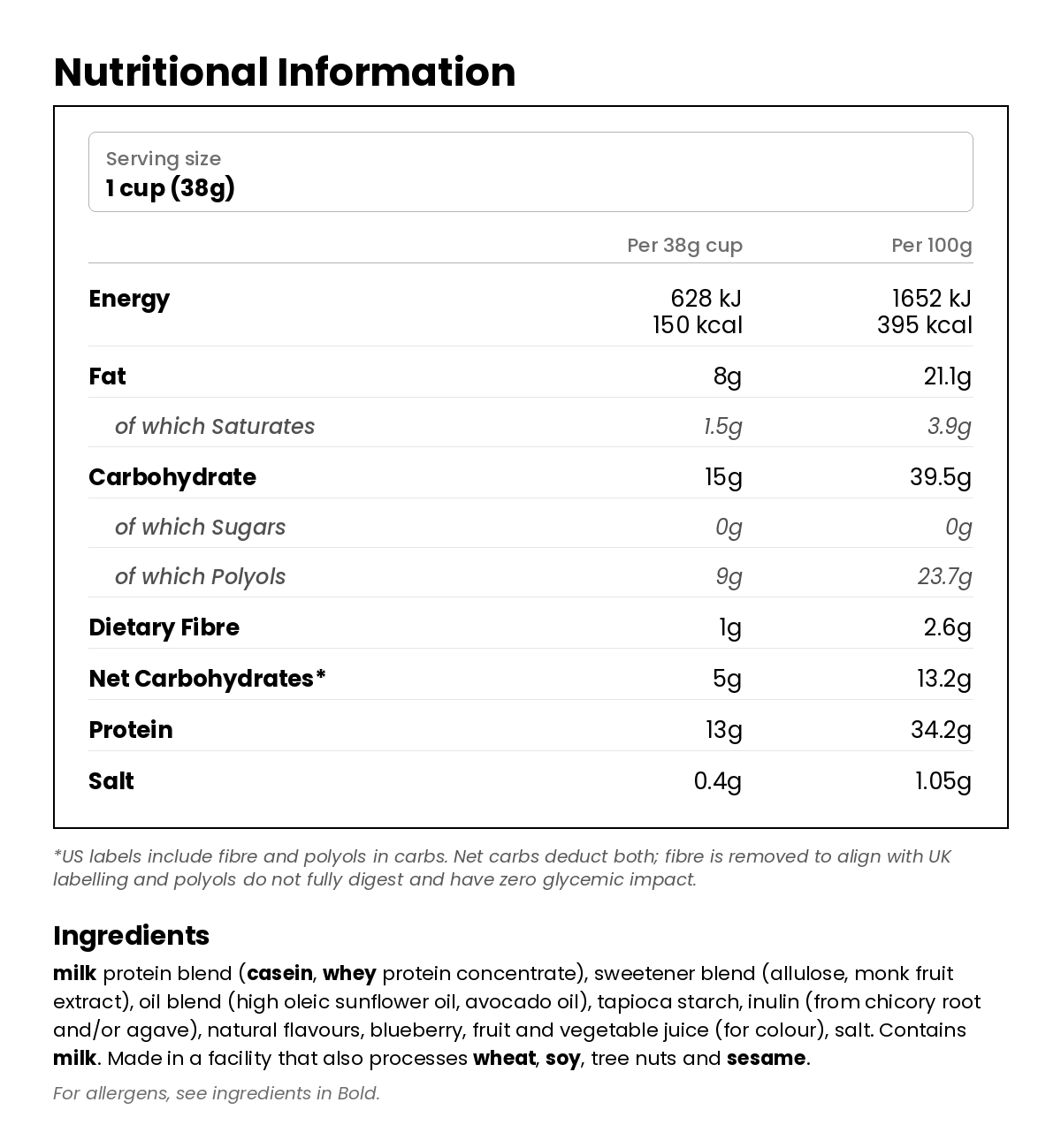 Nutritional information for Blueberry Muffin Protein Cereal 198g
