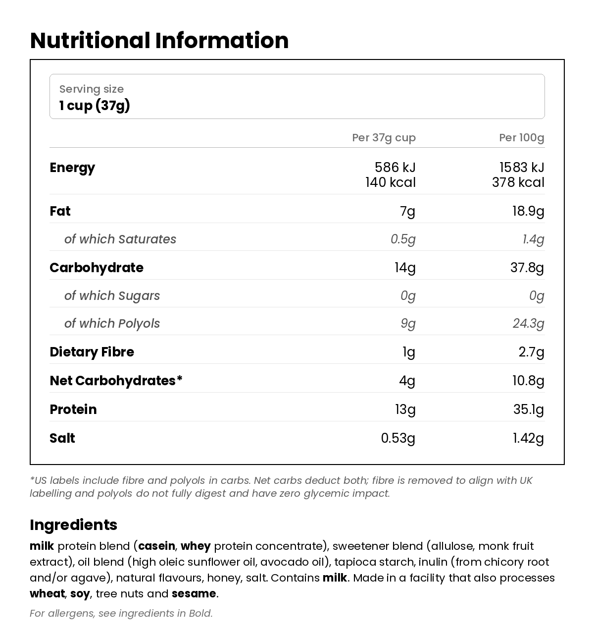 Nutritional information for Honey Nut Protein Cereal 198g