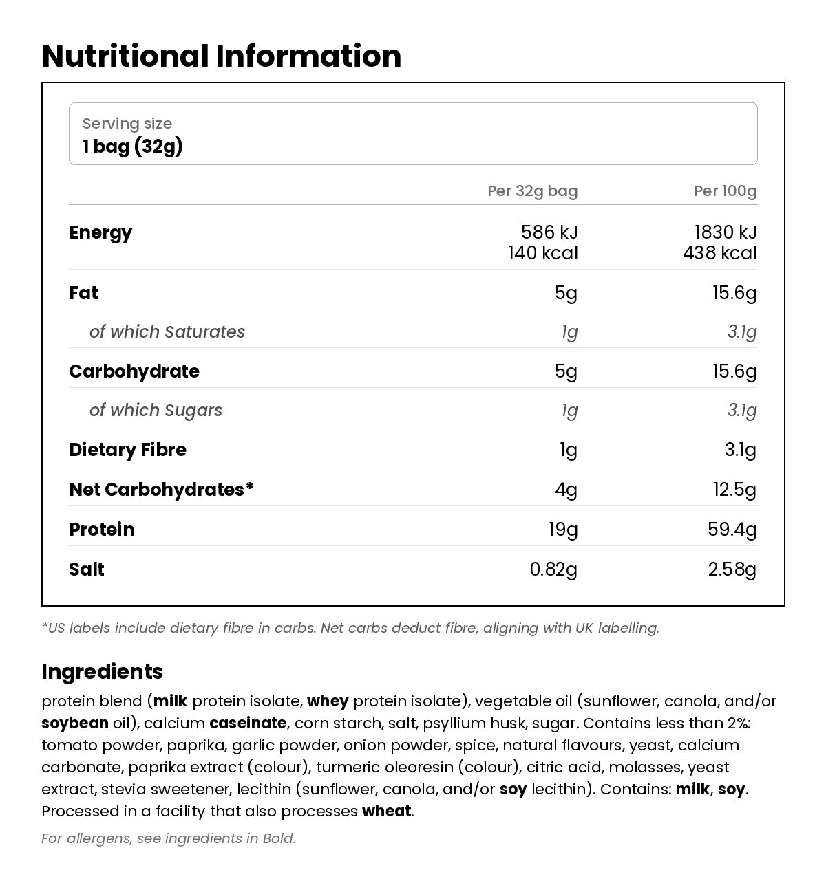 Nutritional information for Low Carb Chips - BBQ 32g