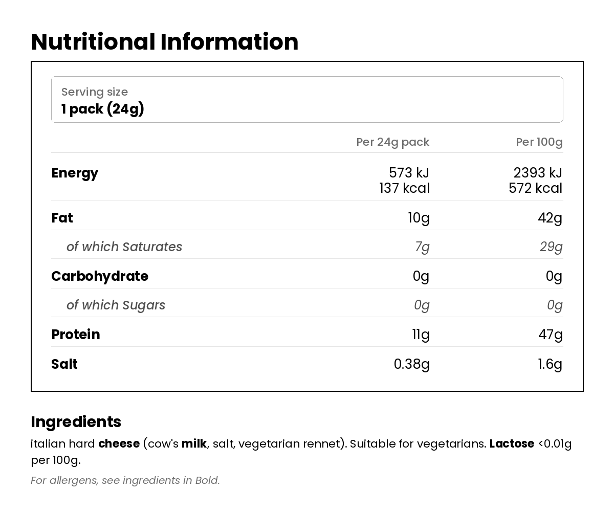 Nutritional information for Crunchy Snacking Cheese 24g