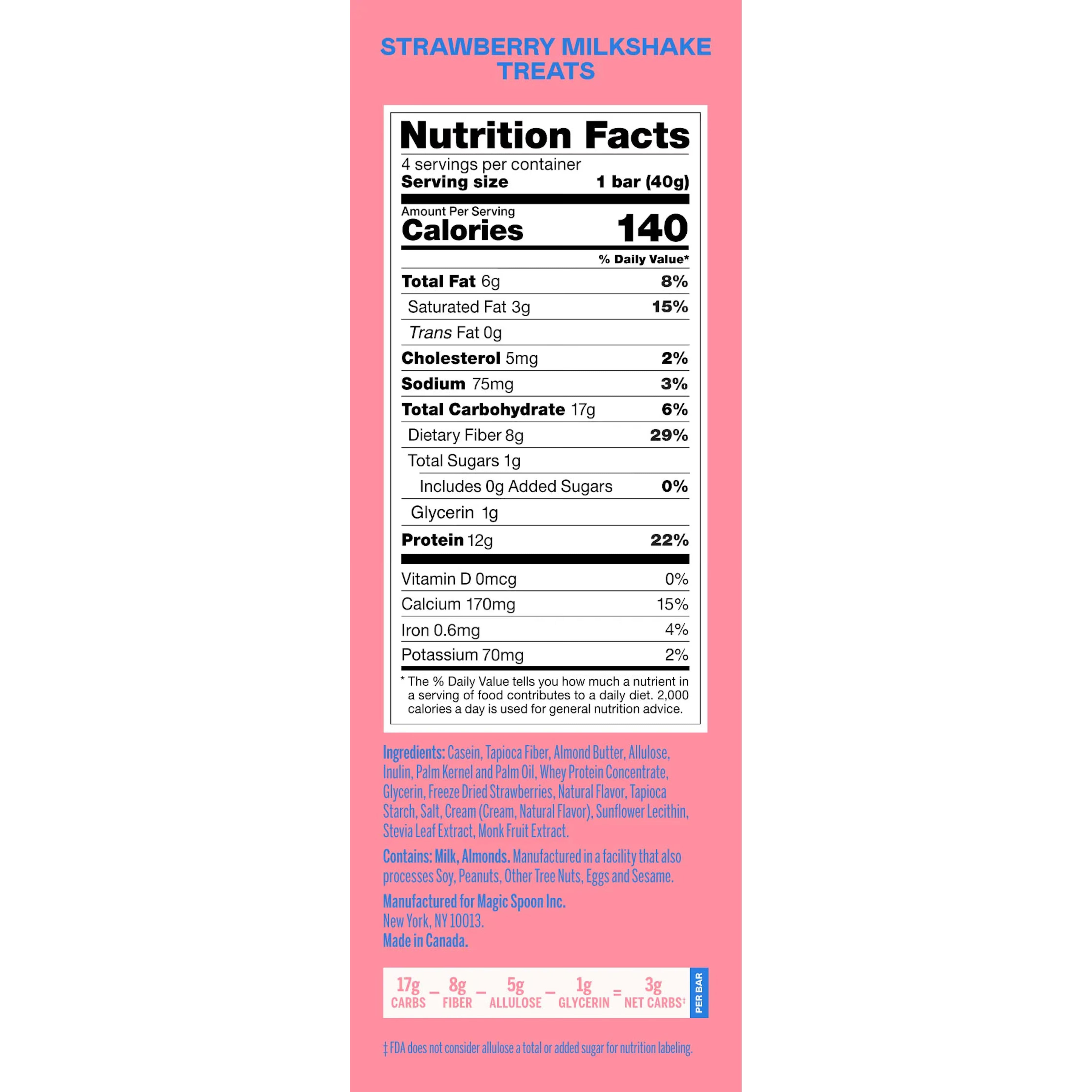 Strawberry Milkshake Protein Treats Cereal Bar 40g